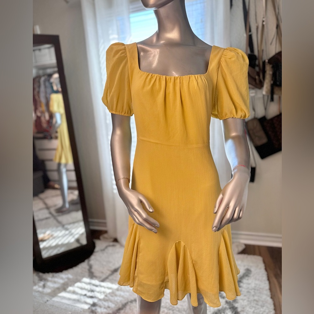 Anthropologie  ASTR the Label Yellow Wendy Puff Sleeve Mini Dress Medium Peasant